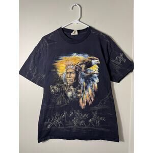 Vintage 3D Emblem CMJ Native American Eagle T Shirt Size Large